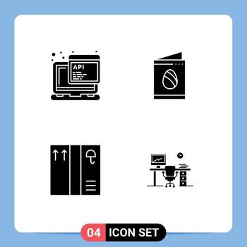 4 Thematic Vector Solid Glyphs and Editable Symbols of api package programming easter space Editable Vector Design Elements