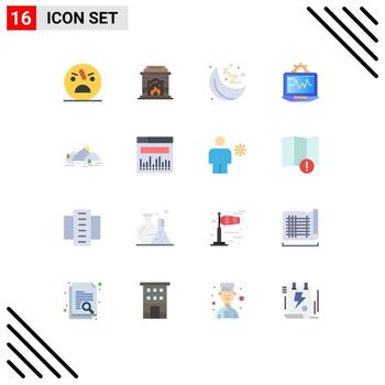 Flat Color Pack of 16 Universal Symbols of landscape mountain gym computing computer Editable Pack of Creative Vector Design Elements