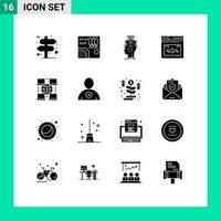 User Interface Pack of 16 Basic Solid Glyphs of internet error page travel error digital Editable Vector Design Elements