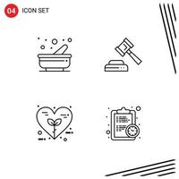 Mobile Interface Line Set of 4 Pictograms of cooking heart pestle law nature Editable Vector Design Elements