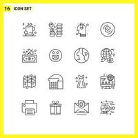 Modern Set of 16 Outlines and symbols such as school knowledge saving graduation public opinion Editable Vector Design Elements