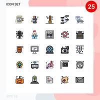 paquete de 25 modernos signos y símbolos de colores planos de línea rellena para medios de impresión web, como elementos de diseño de vectores editables de sol de ciencia a escala espacial de automóviles