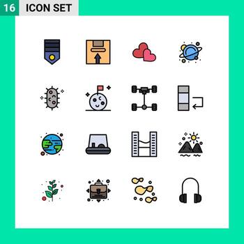 16 interfaz de usuario paquete de líneas llenas de color plano de signos y símbolos modernos de la física logística de la escuela espacial ama los elementos de diseño de vectores creativos editables