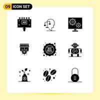 User Interface Pack of 9 Basic Solid Glyphs of business shopping mind shop screen Editable Vector Design Elements