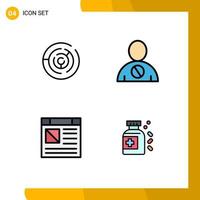 Pack of 4 creative Filledline Flat Colors of circle app maze body page Editable Vector Design Elements