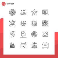 Pack of 16 creative Outlines of management configuration shopping web globe Editable Vector Design Elements