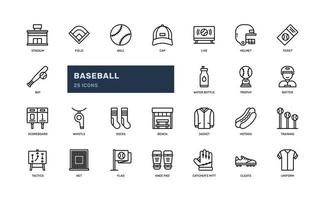 icono de contorno detallado del juego deportivo de béisbol softball con casco, base, estadio, trofeo, más. ilustración vectorial sencilla vector