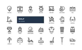 golf sport competition detailed outline icon with golfer, ball, cap, hole, more. simple vector illustration