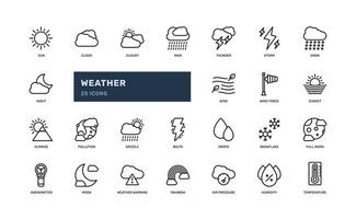 weather forecast natural detailed outline icon set with rain, sun, snow, thunder, more. simple vector illustration