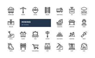 mining mine engineering mineral worker industry factory technology detailed outline icon set. simple vector illustration