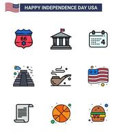 feliz día de la independencia 9 líneas llenas planas paquete de iconos para web e imprimir humo usa calender hito americano editable usa day elementos de diseño vectorial vector