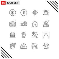 16 User Interface Outline Pack of modern Signs and Symbols of ginger holi finance hindu decoration Editable Vector Design Elements