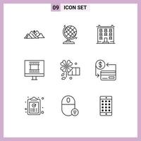 Pictogram Set of 9 Simple Outlines of flower photo frame design big photo frame house Editable Vector Design Elements