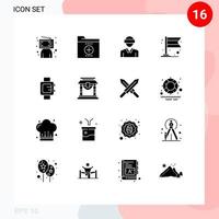 Group of 16 Modern Solid Glyphs Set for flag banner folder man reality Editable Vector Design Elements