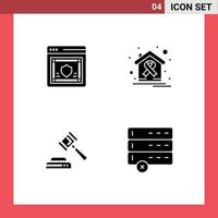 Universal Icon Symbols Group of 4 Modern Solid Glyphs of network house security cancer hammer Editable Vector Design Elements