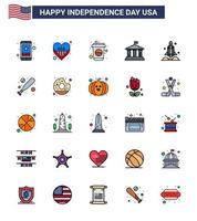 feliz día de la independencia paquete de iconos de 25 líneas planas rellenas para web y lanzador de impresión bandera americana de estados unidos soda elementos de diseño vectorial editables del día de estados unidos vector