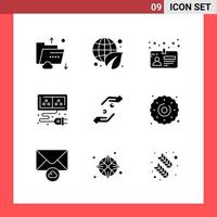 9 Icon Pack Solid Style Glyph Symbols on White Background Simple Signs for general designing Creative Black Icon vector background