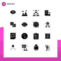 Pack of 16 Modern Solid Glyphs Signs and Symbols for Web Print Media such as pollution environment motivation barrels team Editable Vector Design Elements