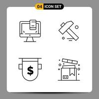 4 Black Icon Pack Outline Symbols Signs for Responsive designs on white background 4 Icons Set Creative Black Icon vector background