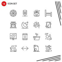 Editable Vector Line Pack of 16 Simple Outlines of chinese bridge email virus door people Editable Vector Design Elements