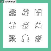 Editable Vector Line Pack of 9 Simple Outlines of chart user develop pause controls Editable Vector Design Elements