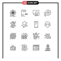 Universal Icon Symbols Group of 16 Modern Outlines of communication call document mobile device Editable Vector Design Elements