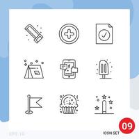 conjunto de 9 iconos de interfaz de usuario modernos símbolos signos para promoción social documento promocional viaje verano elementos de diseño vectorial editables vector