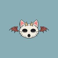 Devil cat head with wings vintage illustration vector