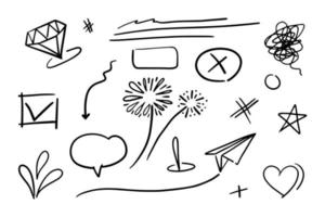 Vector set of doodles, Starburst, diamond, lights, arrows, swirls, stars, love and others, for concept design.