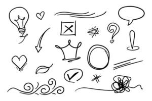 Vector set of doodles, lights, arrows, swirls, stars, love and others, for concept design.