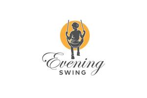 Evening Swing Logo. Girl Swing Logo Design Template vector