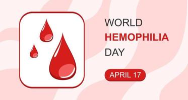 World Hemophilia Day vector banner. Red drops and frame. Blood droplet and text with date April 17
