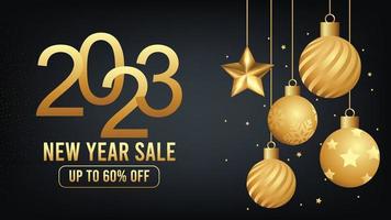 2023 New year sale social media post or promotional Template with christmas decoration vector