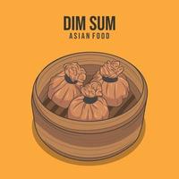 Asian food. Dim sum egg in dim sum bamboo steam. vector