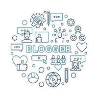 Blogger vector round concept outline illustration