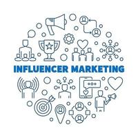 Influencer Marketing vector round concept outline illustration