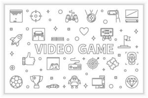 Video Game horizontal outline banner. Vector illustration