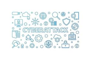 Cyberattack vector blue outline horizontal illustration