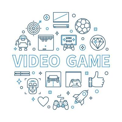 Video Game vector round concept modern linear illustration