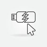 Mouse click on Damaged USB Stick vector outline icon