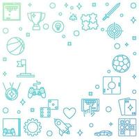 Vector colorful Frame with Game outline icons in Heart shape