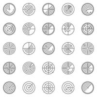 Radar round outline concept vector icons set