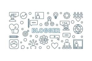 Blogger vector concept creative thin line horizontal illustration