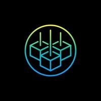 Circle with Blockchain outline vector colorful icon - Three Blocks round symbol