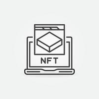 Laptop with NFT outline icon. Non-fungible Token vector line symbol