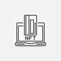 Laptop with NFT and Bank Card outline icon. Vector line symbol