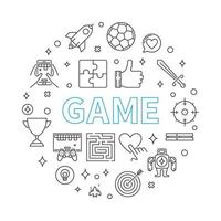 Game vector round concept illustration in thin line style