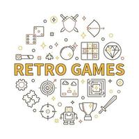 Retro Games vector round illustration in outline style