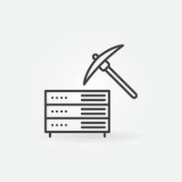 Server Rack with Pickaxe vector outline Data Mining icon