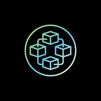 Block-Chain in circle outline colored icon. Blockchain line round symbol with 4 blocks vector